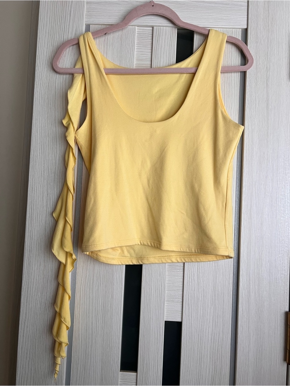 Women’s Yellow One-Shoulder Ruffle Tank Top - Picture 2 of 4